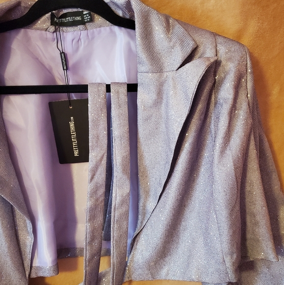 Prettylittlething lilac glitter cross over tie back blazer - Picture 4 of 8